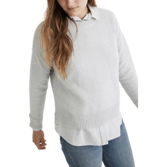 MADEWELL Pickford Pullover Textured Knit Crew Sweater Cool Fog Gray Womens XS - Picture 1 of 9